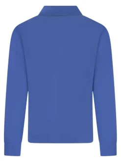 Polo en coton bleu uni à coupe ajustée avec col boutonné et des manches longues