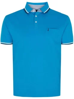 Polo en coton bleu uni à coupe droite un col boutonné et des manches courtes