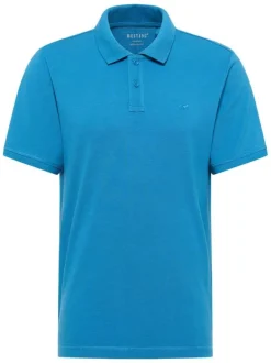 Polo en coton bleu uni à coupe regular fit avec le logo brodé ton sur ton
