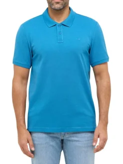 Polo en coton bleu uni à coupe regular fit avec le logo brodé ton sur ton