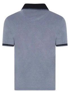 Polo en coton bleu uni piqué avec une coupe droite et un col à revers
