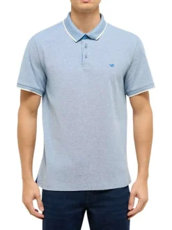 Polo en coton bleu uni pourvu d'un col boutonné et d'une coupe droite