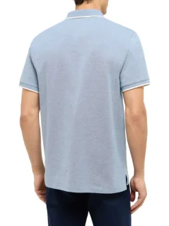 Polo en coton bleu uni pourvu d'un col boutonné et d'une coupe droite