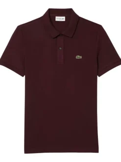 Polo en coton bordeaux uni avec une coupe cintrée et un col boutonné