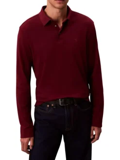 Polo en coton bordeaux uni coupe ajustée et un col à revers boutonné