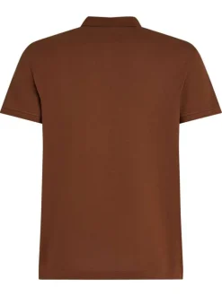 Polo en coton camel uni droit, à col polo et surpiqûres ton sur ton