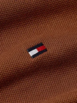 Polo en coton camel uni droit, à col polo et surpiqûres ton sur ton