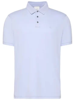 Polo en coton ciel à coupe droite pourvu d'un col à revers boutonné