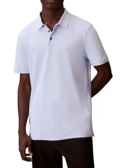 Polo en coton ciel à coupe droite pourvu d'un col à revers boutonné