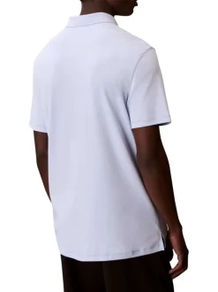 Polo en coton ciel à coupe droite pourvu d'un col à revers boutonné