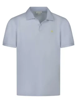 Polo en coton ciel maille piquée avec une coupe droite et un col à revers