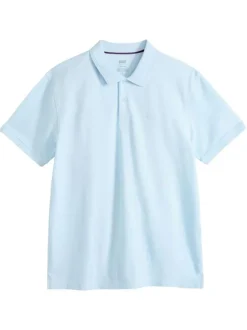 Polo en coton ciel uni avec une coupe droite et un col boutonné