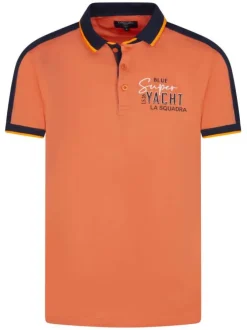 Polo en coton corail uni avec une coupe droite et une fermeture boutonnée