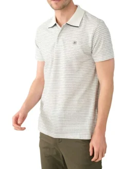 Polo en coton écru rayé avec un col boutonné et une coupe droite