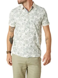 Polo en coton écru tropical pourvu d'une coupe droite et d'un col boutonné