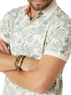 Polo en coton écru tropical pourvu d'une coupe droite et d'un col boutonné