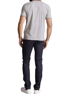 Polo en coton gris à imprimé monogrammes et avec un col boutonné et une poche
