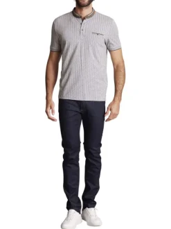 Polo en coton gris à imprimé monogrammes et avec un col boutonné et une poche