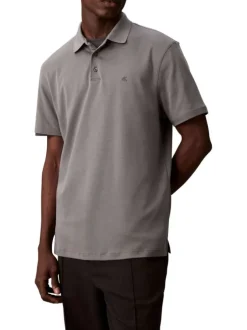 Polo en coton gris uni à coupe regular fit avec le mini logo brodé