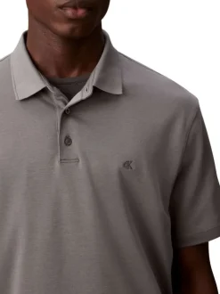 Polo en coton gris uni à coupe regular fit avec le mini logo brodé