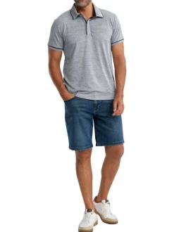 Polo en coton gris uni pourvu de manches courtes et d'un col boutonné