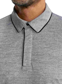 Polo en coton gris uni pourvu de manches courtes et d'un col boutonné