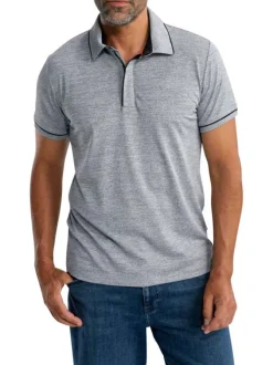 Polo en coton gris uni pourvu de manches courtes et d'un col boutonné