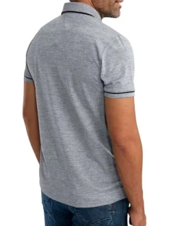 Polo en coton gris uni pourvu de manches courtes et d'un col boutonné