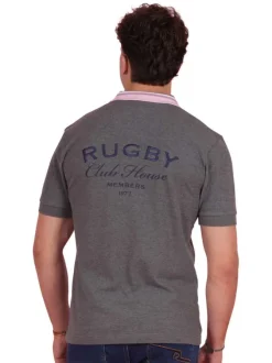Polo en coton gris uni pourvu d'une coupe droite et d'un col boutonné