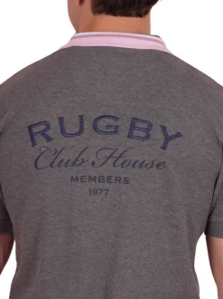 Polo en coton gris uni pourvu d'une coupe droite et d'un col boutonné