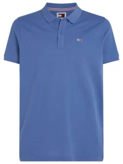 Polo en coton indigo uni avec un col boutonné et une coupe droite
