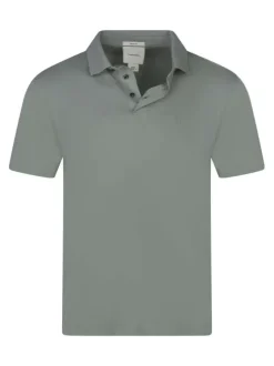 Polo en coton kaki uni avec une coupe droite et un col boutonné