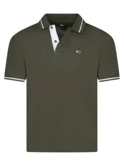 Polo en coton kaki uni avec une coupe droite et un col français