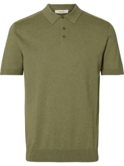 Polo en coton kaki uni avec une coupe droite et une taille élastiquée
