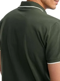 Polo en coton kaki uni pourvu de manches courtes et d'un col zippé