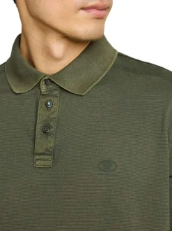 Polo en coton kaki uni pourvu d'un col boutonnée et de manches courtes
