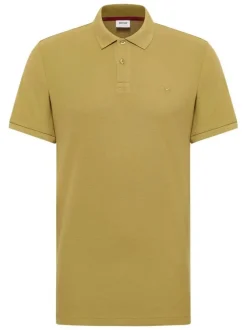Polo en coton kaki uni pourvu d'une coupe droite et d'un col boutonné