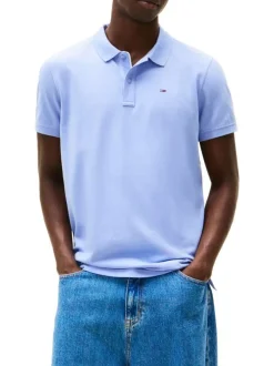 Polo en coton lavande uni avec une coupe droite et un col à revers