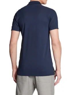Polo en coton maille piquée marine avec une coupe droite et un col boutonné
