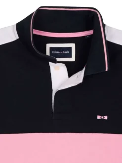 Polo en coton marine avec une coupe droite et un col à revers boutonné