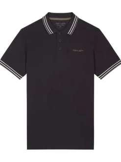 Polo en coton marine avec un logo kaki à l'avant et une coupe droite