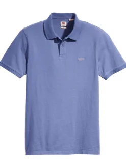 Polo en coton marine chiné avec une coupe droite et un col boutonné