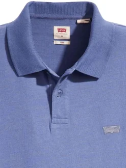 Polo en coton marine chiné avec une coupe droite et un col boutonné