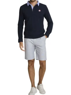 Polo en coton marine à coupe ajustée pourvu d'un col boutonné