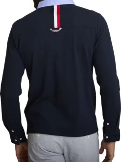 Polo en coton marine à coupe ajustée pourvu d'un col boutonné