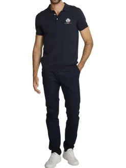 Polo en coton marine à coupe droite pourvu d'un col boutonné