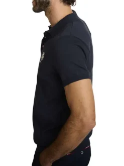 Polo en coton marine à coupe droite pourvu d'un col boutonné