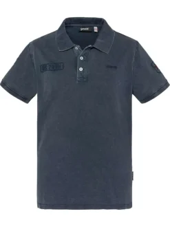 Polo en coton marine à coupe droite pourvu d'un col boutonné