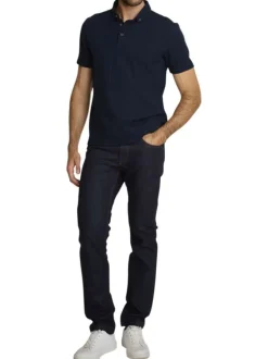 Polo en coton marine à coupe droite pourvu d'un col à revers boutonné
