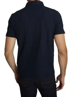 Polo en coton marine à coupe droite pourvu d'un col à revers boutonné